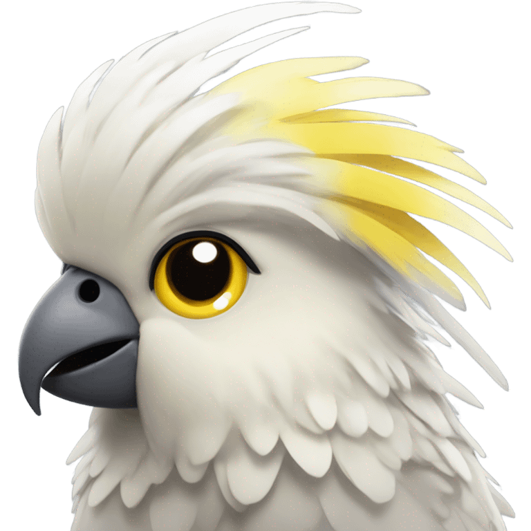 A cockatiel’s head with a yellow and gray , depicted as a girl in a cute, toy-like manner, smiling sweetly. emoji