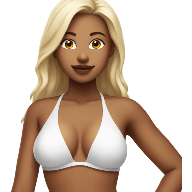 girl in white bikini posing emoji