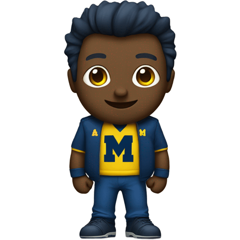 A cute wolverine wearing a blue and yellow University of Michigan shirt emoji