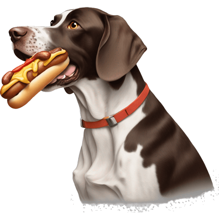 German pointer doc eating a hotdog emoji