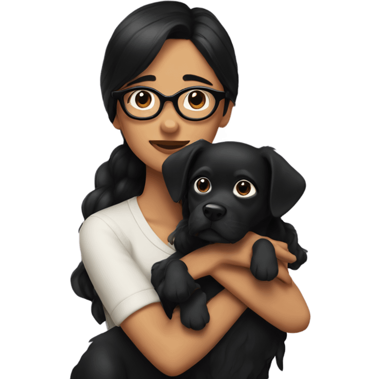 girl with black hair and black glasses huging 3 black dogs emoji