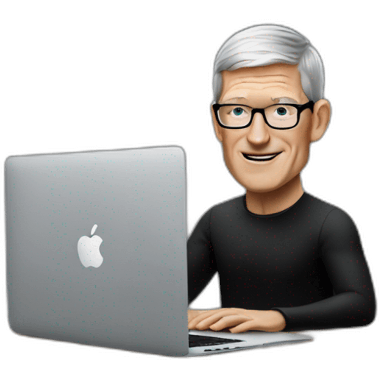 tim cook with macbook pro on desk all black emoji