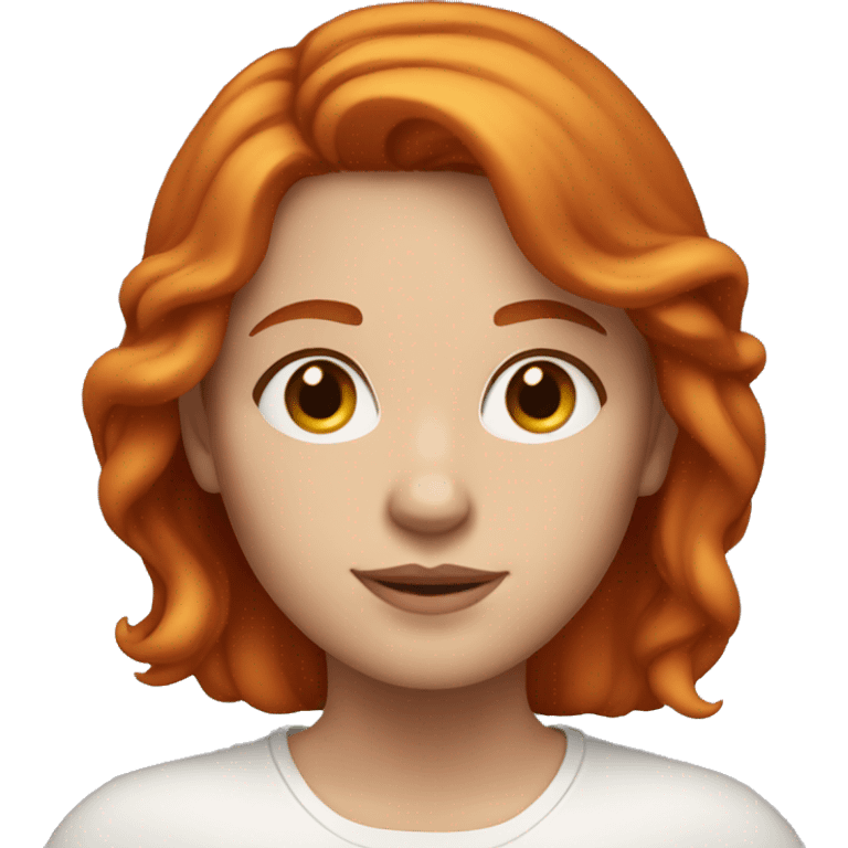 young white woman, shoulder length red hair, plump face emoji