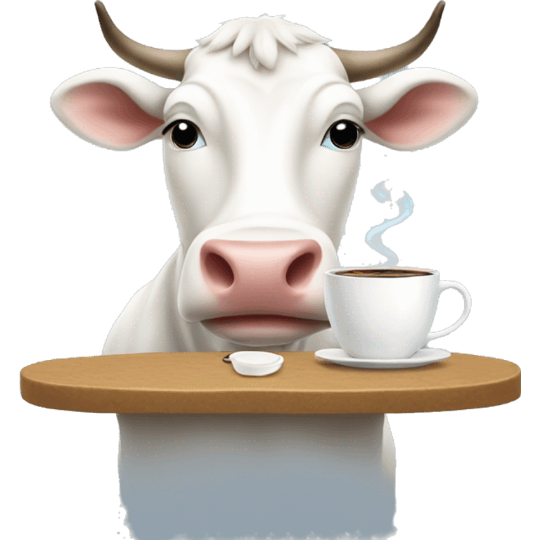 white cow sipping coffee emoji