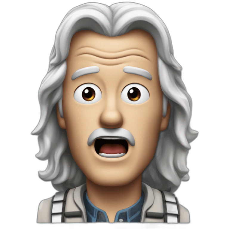 Emmet Brown from back to the future looking shocked and his mouth wide open. No eye-ware. Long hair emoji