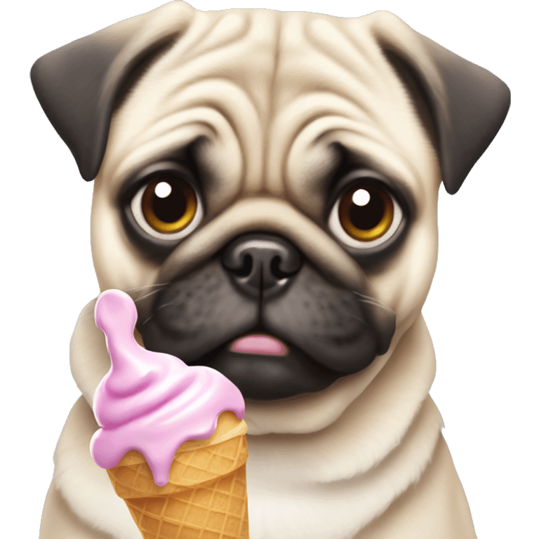 A pug puppy w melted ice cream og his head  emoji