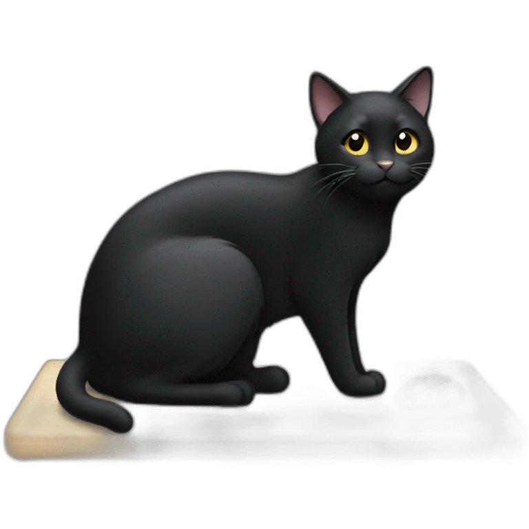 Black cat looking at mouse emoji