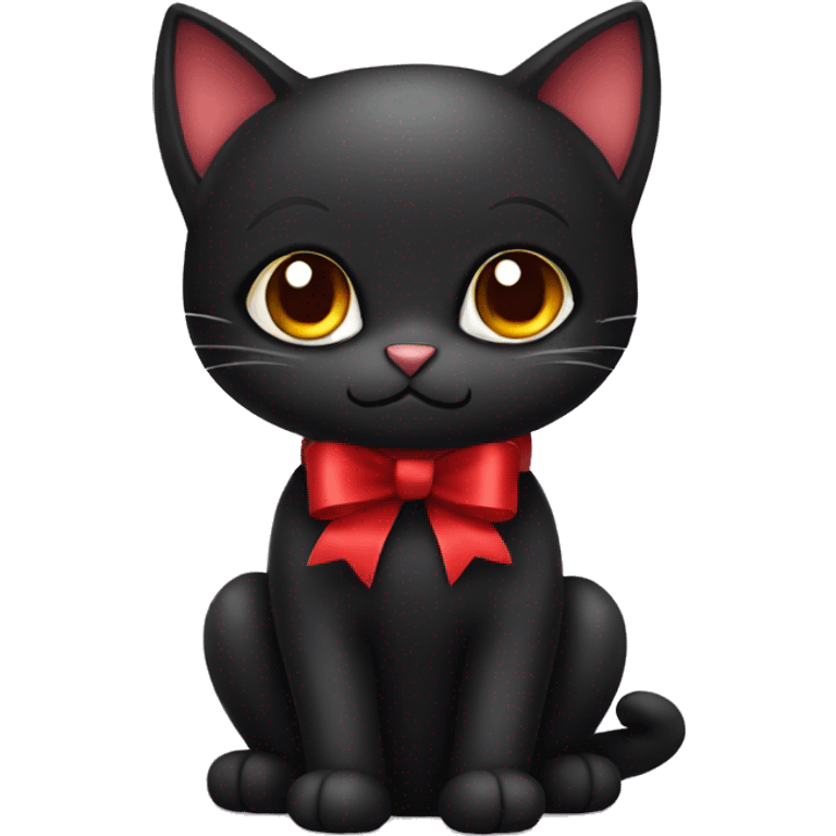 Cute black cat with red bow emoji