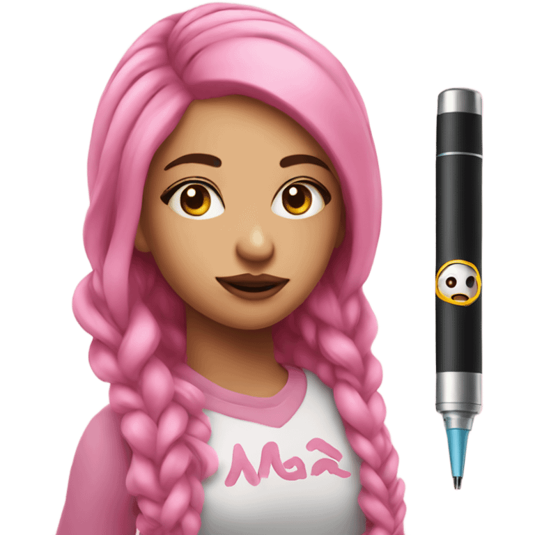 Girl with pink hair and long eyelashes holding a vape pen emoji