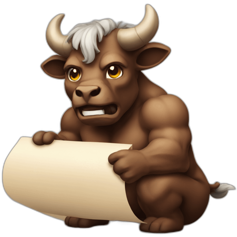 minotaur with paper cute one emoji