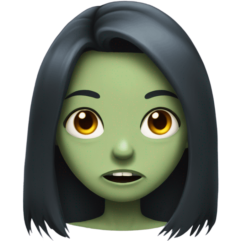 girl zombie with black long hair with teeth and serious face  emoji