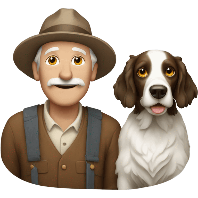 Old farmer man with springer spaniel no hat emoji