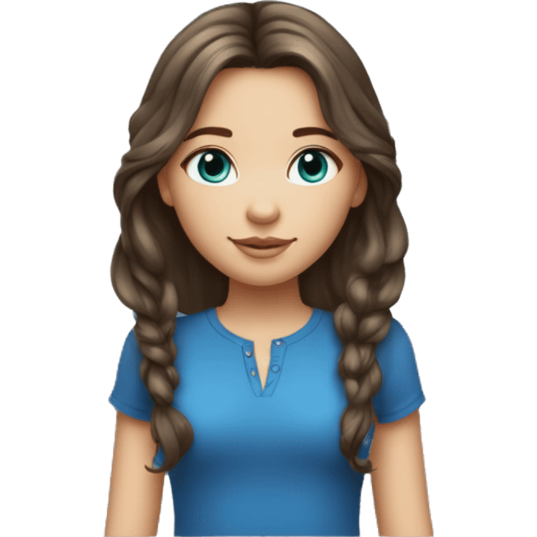 Jeune fille aux yeux bleus avec les cheveux mi-long chatain foncé emoji