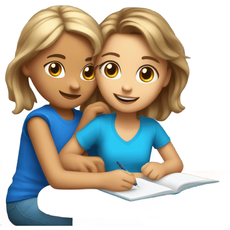 Little Girl, white skin, bronze hair, smile, tutor, bright blue t shirt, icon  emoji