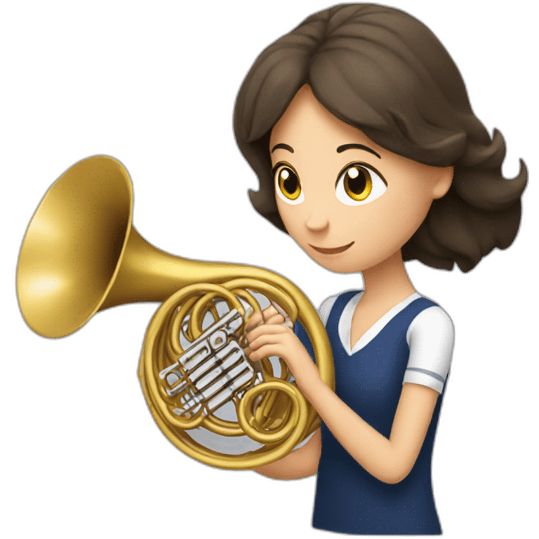 Brunette Girl playing a French horn emoji