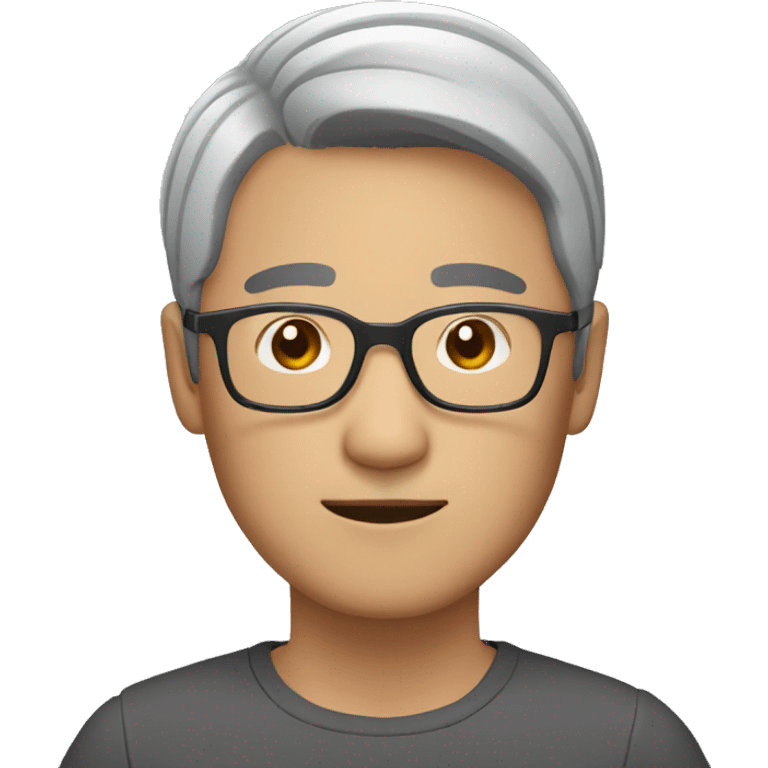 asian man, grey short hair, glasses, 40 emoji