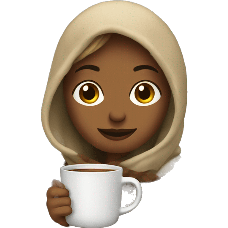 Women holding coffee with blanket on shoulder  emoji