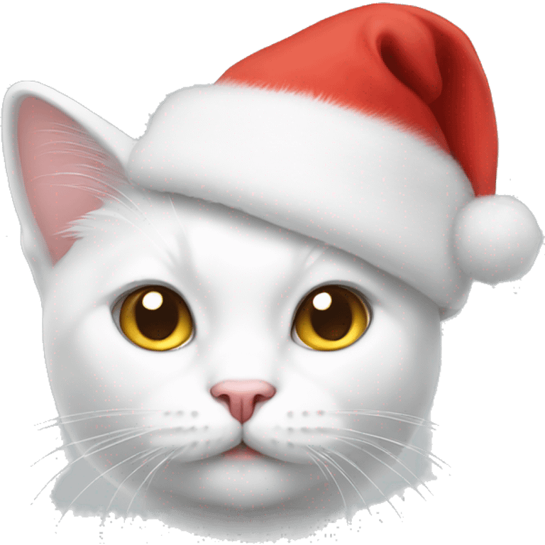 White cat wearing Christmas hat emoji