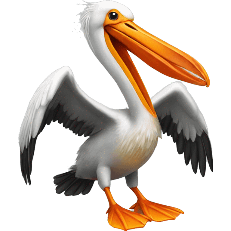 Pelican with orange wings and fire emoji