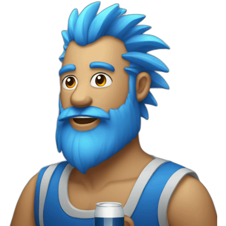 bearded man with blue mohawk having a beer emoji