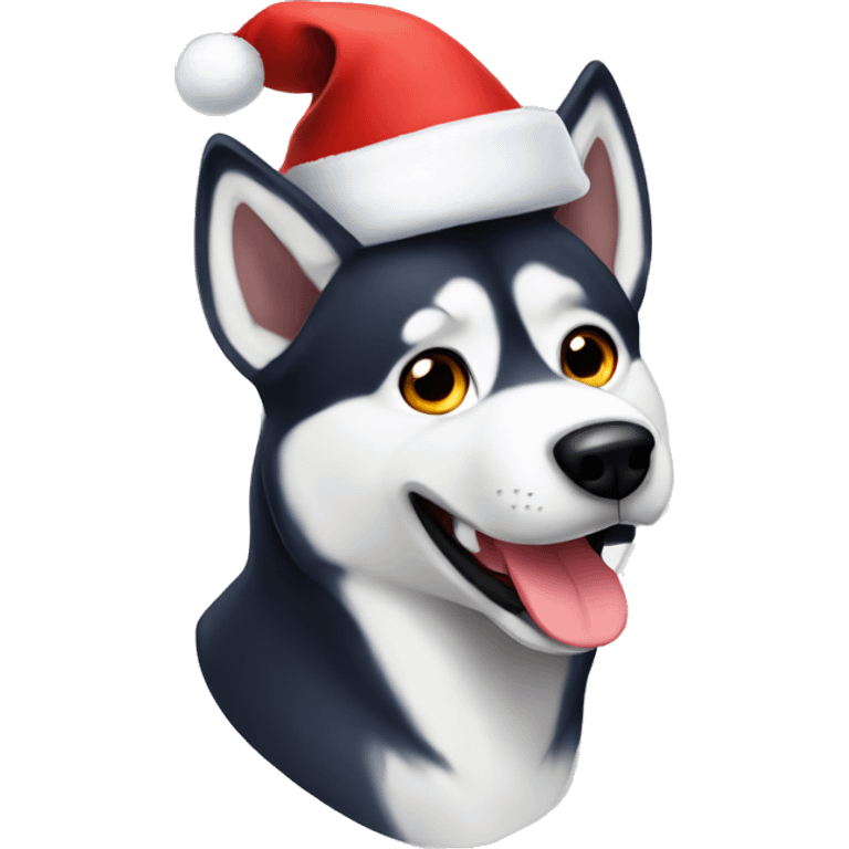 Husky wearing Santa hat emoji