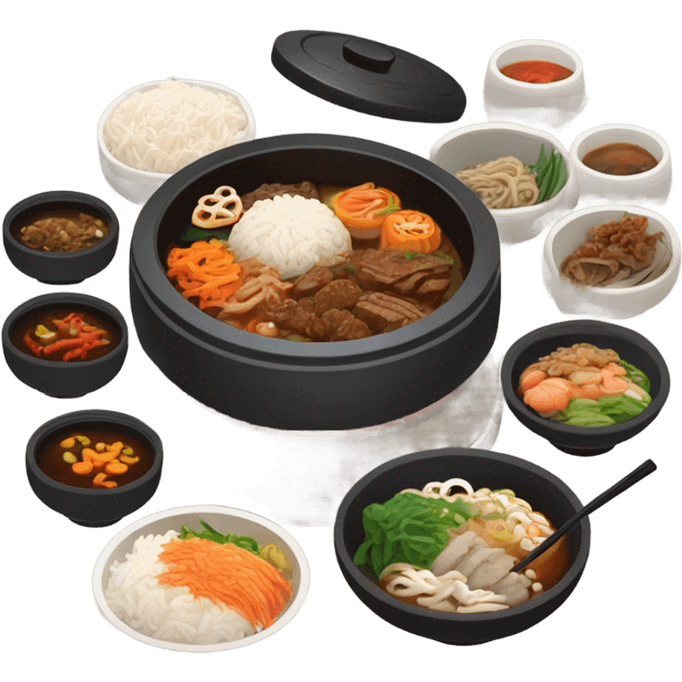 korean meal with many dishes emoji