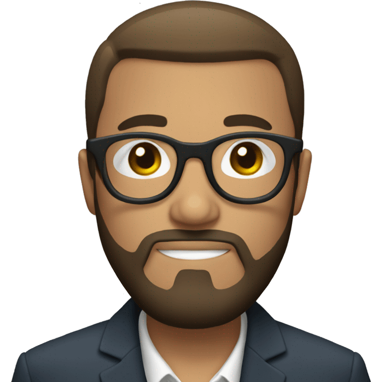 Short hair, round glasses, beard, suit emoji