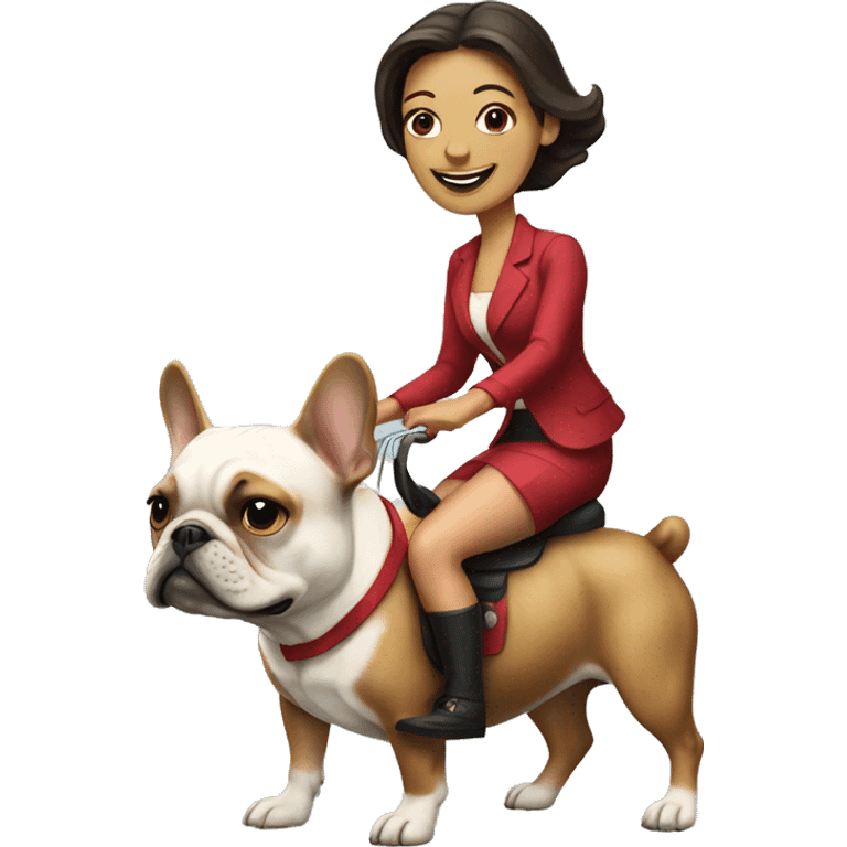 A lady riding a French bulldog emoji