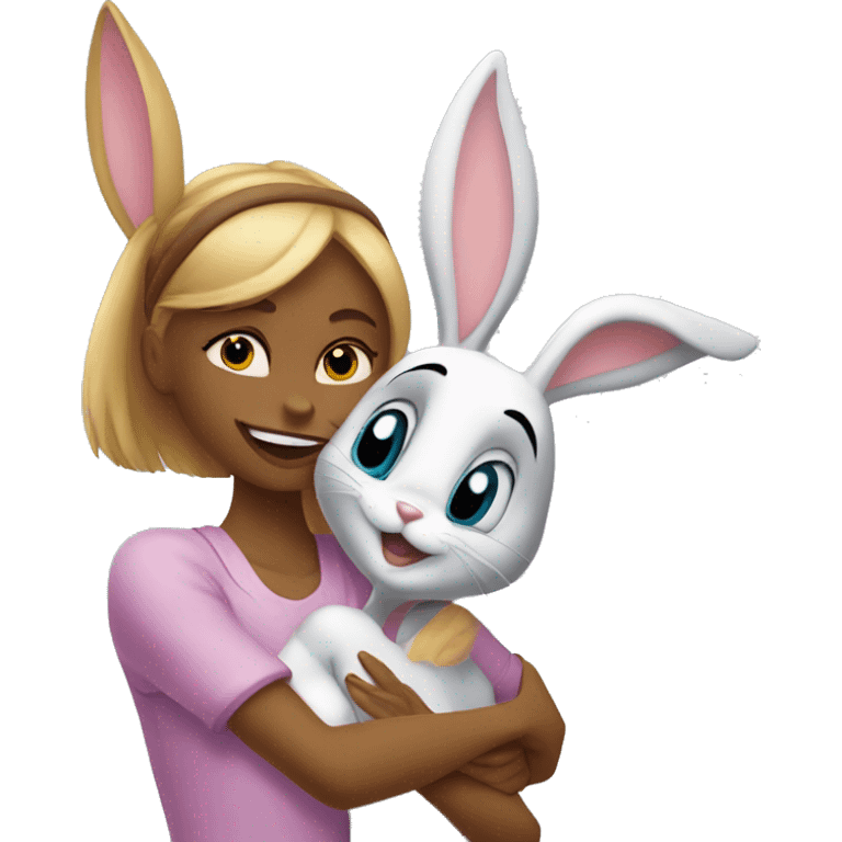 Lola Bunny and Bugs Bunny hug emoji