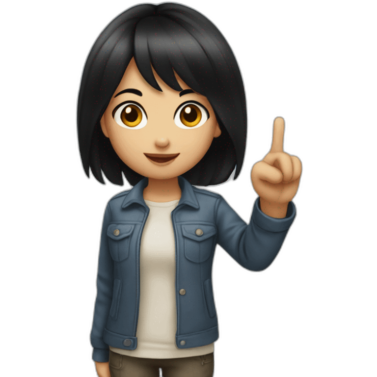 small girl with black hair showing hand with 1 finger up emoji