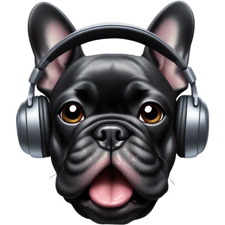 Tongue in Black Brindle French bulldog wearing headphones emoji