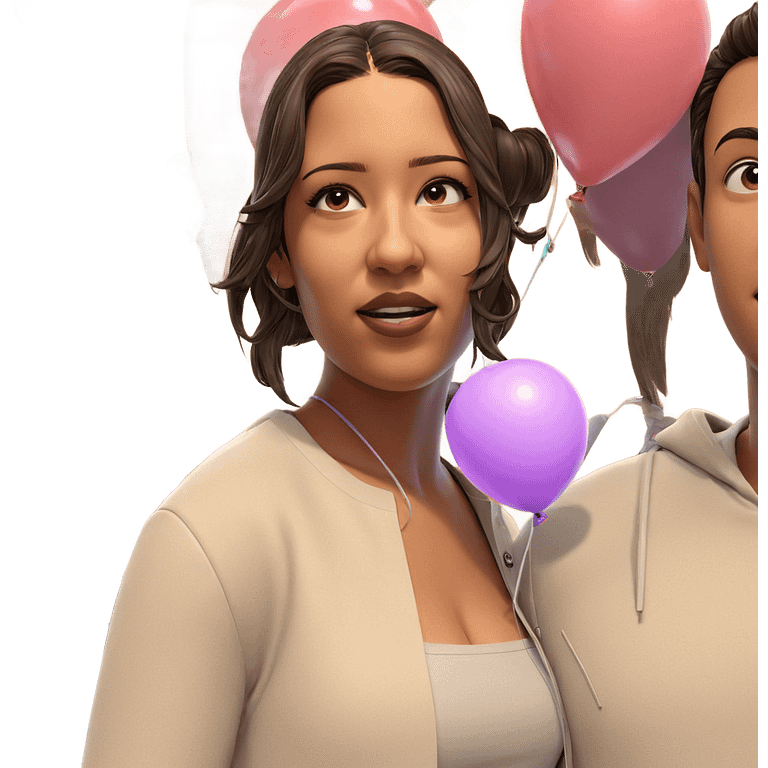 girl and boy with balloon emoji