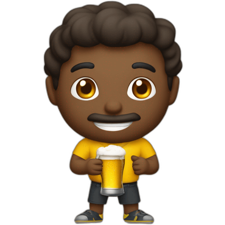 Garoto de pele escura gosdinho tomando um latinha de cerveja emoji