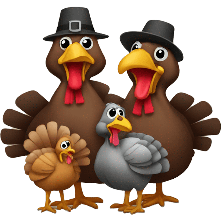 Family of turkeys before thanksgiving emoji