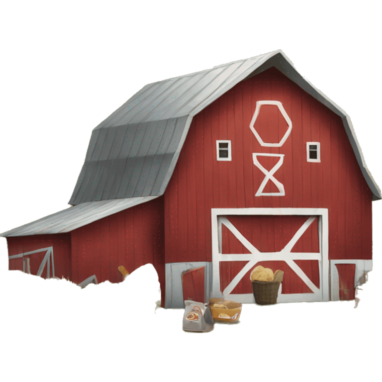 barn on a farm with a yard sale emoji