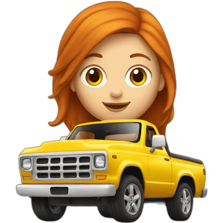 Redhead girl driving a yellow pickup emoji