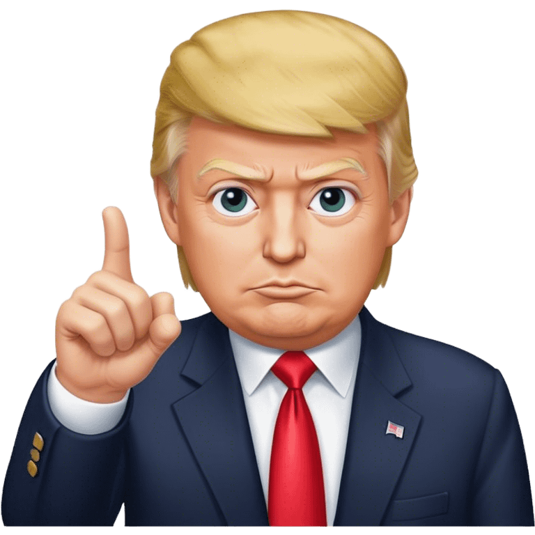 Donald Trump is pointing his finger up, don't make big eyes, hyper-realistic emoji