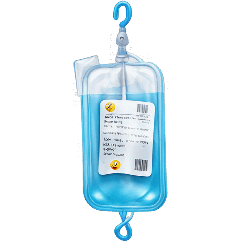 Rectangular transparent plastic iv bag filled with 500ml of fluid hanging on an iv pole in an intensive care unit  emoji