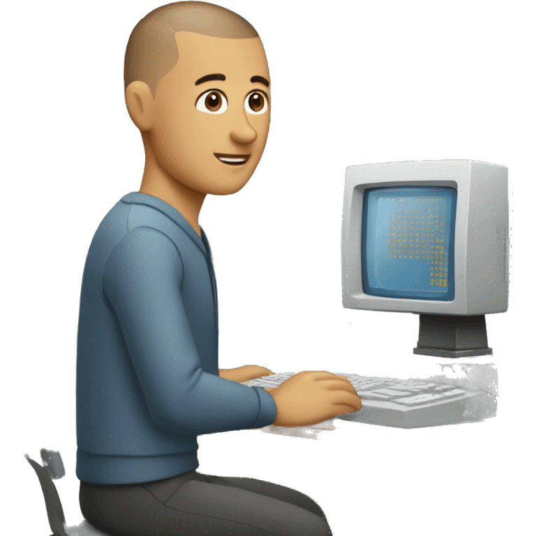 fair man buzz cut working computer emoji