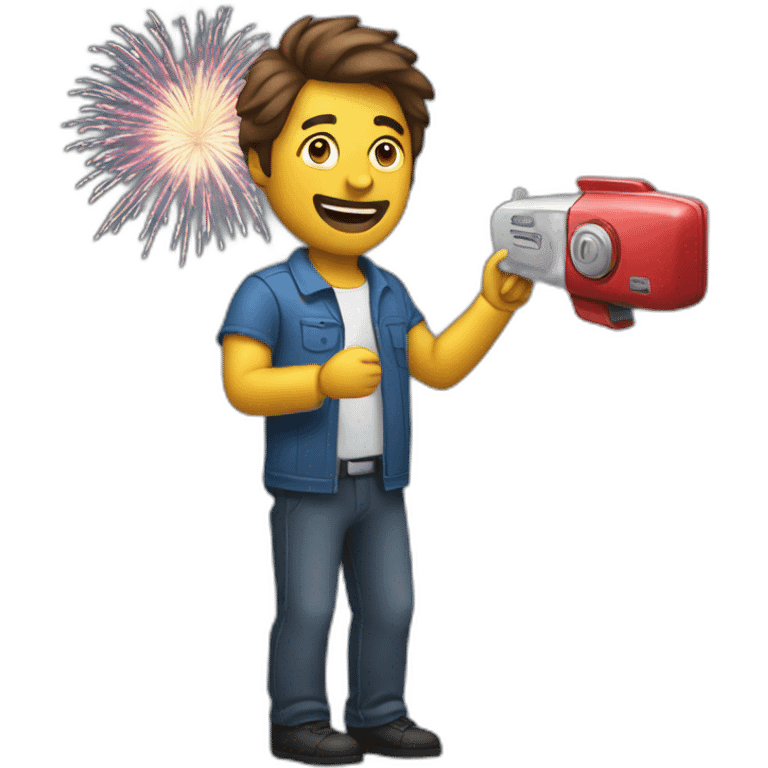 Man with remote control and Fireworks emoji