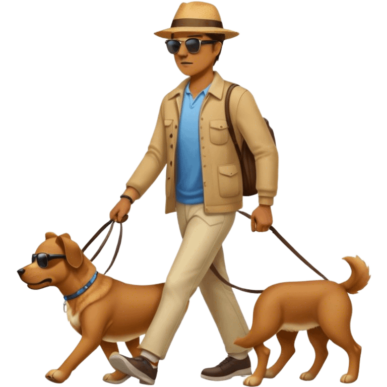 man walking behind large dog emoji