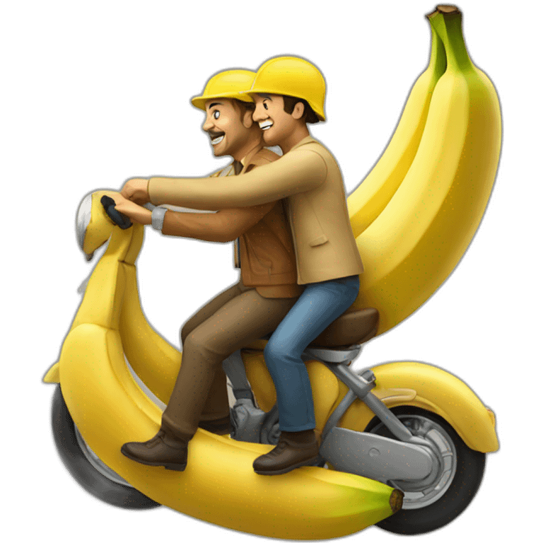 Two men riding a banana emoji