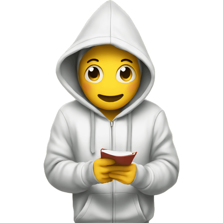 funny emoji in a hoodie holding a list emoji