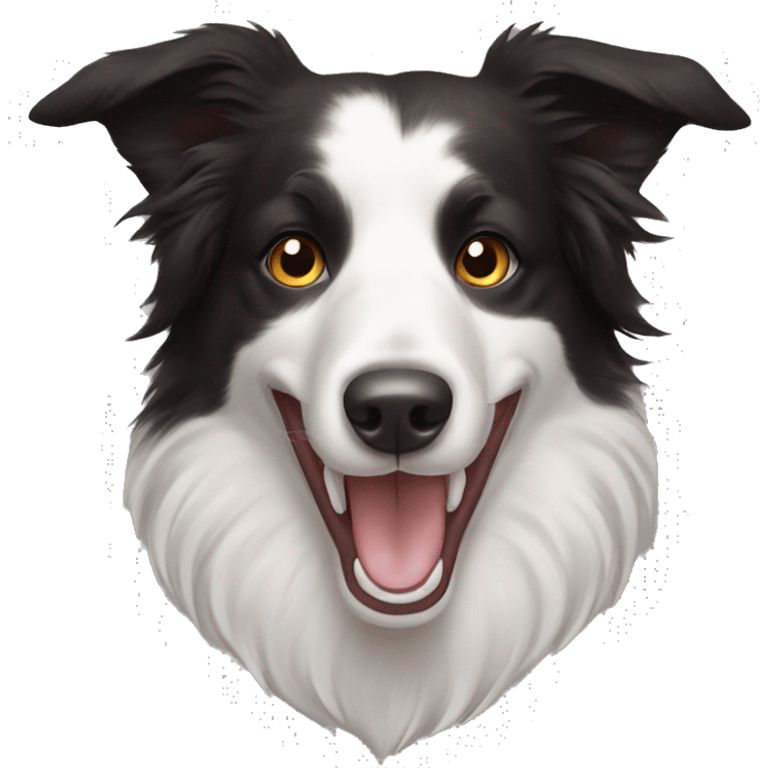 Border collie with brown eyes with mouth open smiling emoji