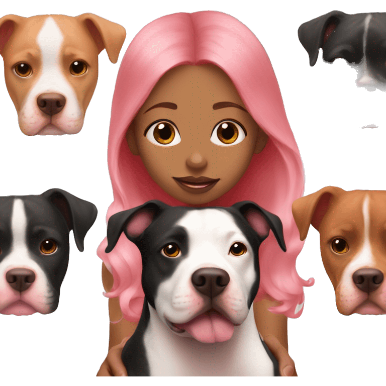 Girl with red hair kissing big black pitbull dog, pink hearts emoji