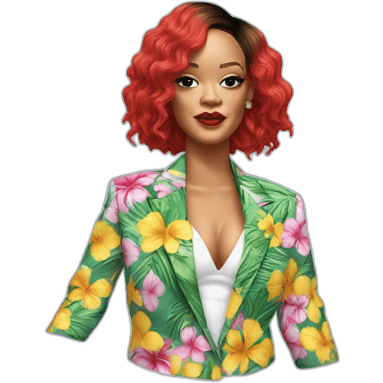 rihanna wearing a hawaii suit hyperrealistic emoji