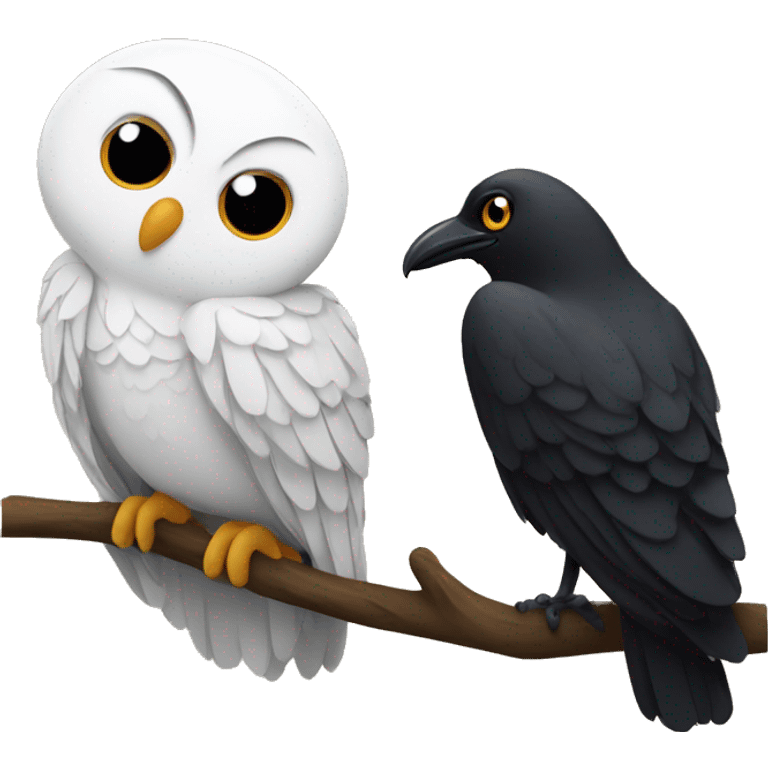 A White owl and a crow cuddling  emoji