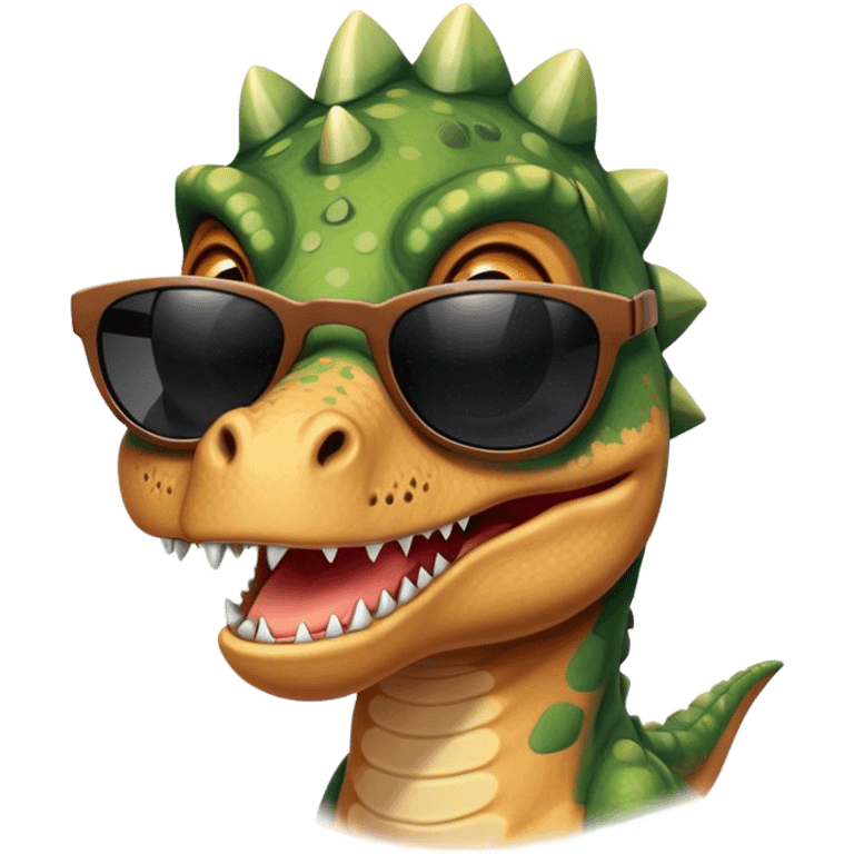 face of a dinosaur with black sunglasses on emoji