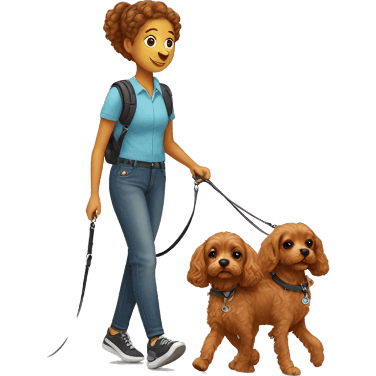 Two cute brown cavapoos walking on leash emoji