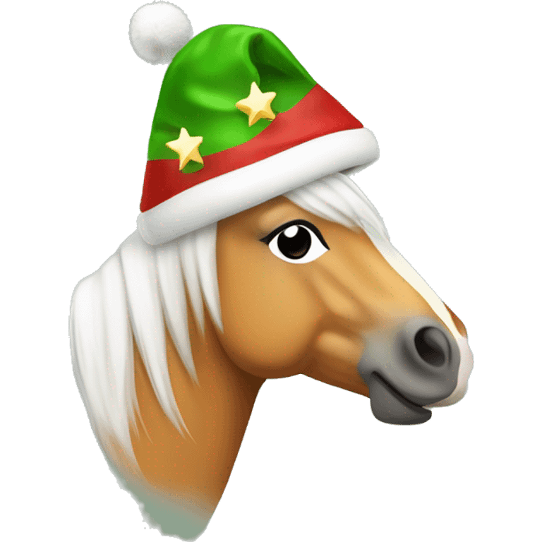 Haflinger Horse with an Little star paleness and with Christmas hat emoji